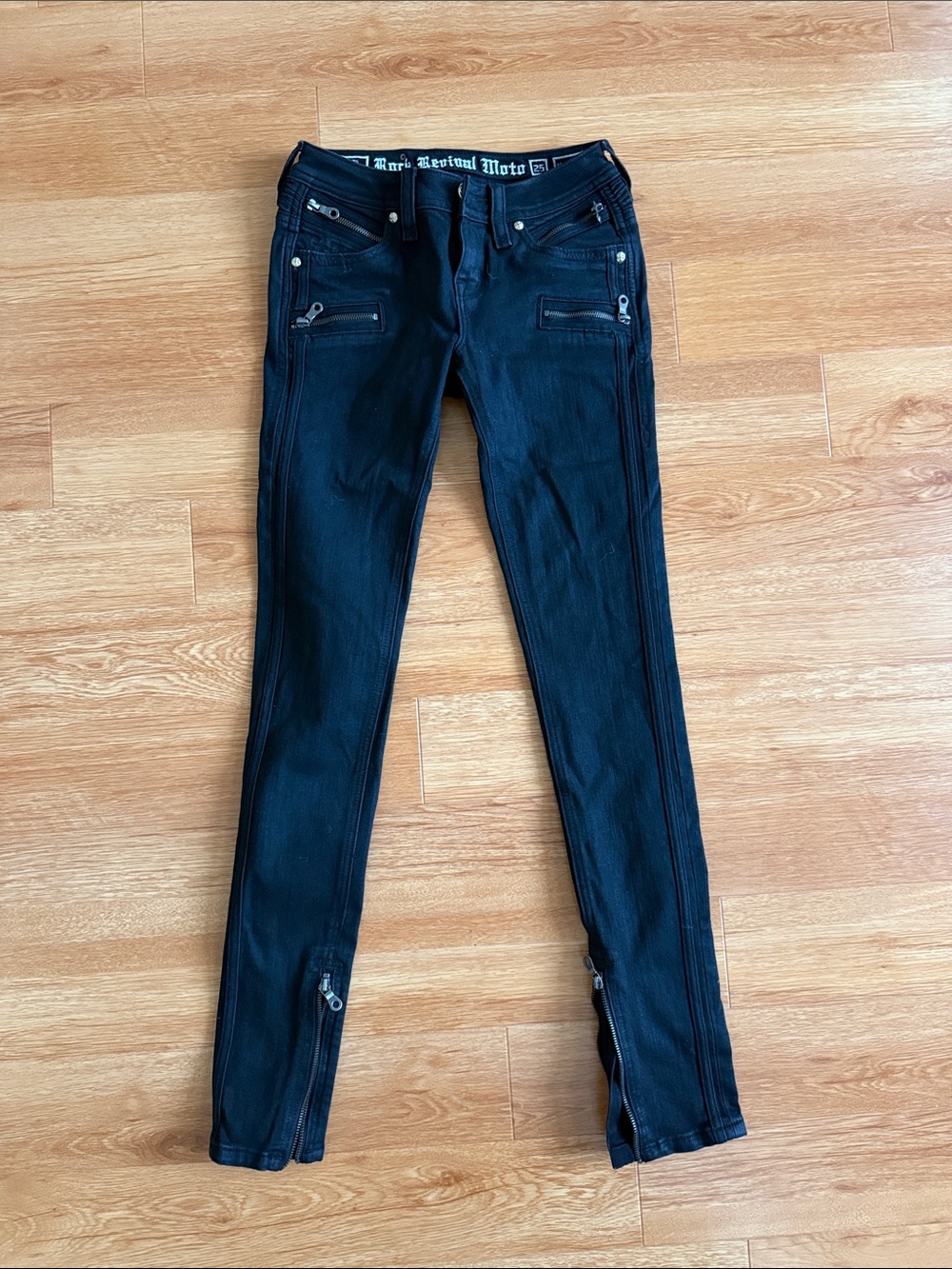 Rock Revival x Hot Model Sex Black Moto Zip Skinny Jeans